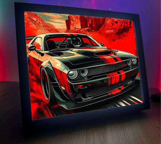 Obrazo lampka Dodge Chellenger Czarny z pasami