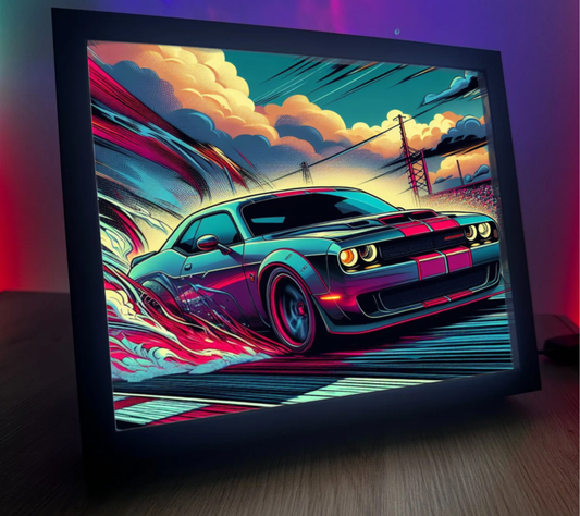 Obrazo lampka Dodge Chellenger niebiski