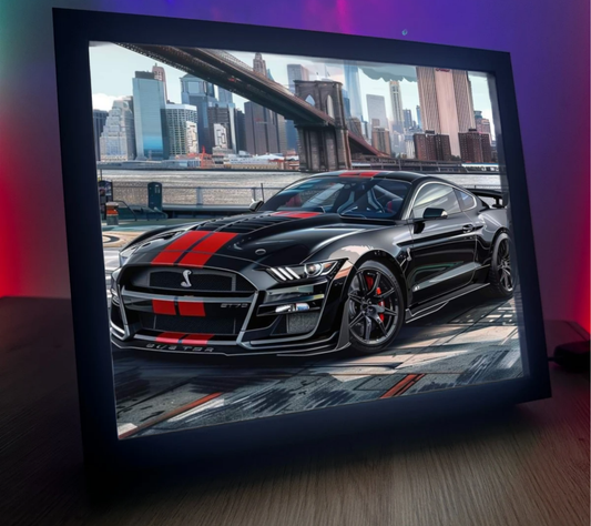 Obrazo lampka Ford Mustang czarny z pasami