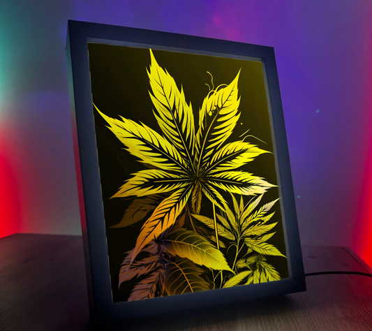 Obrazo lampka Liść marihuany żółty