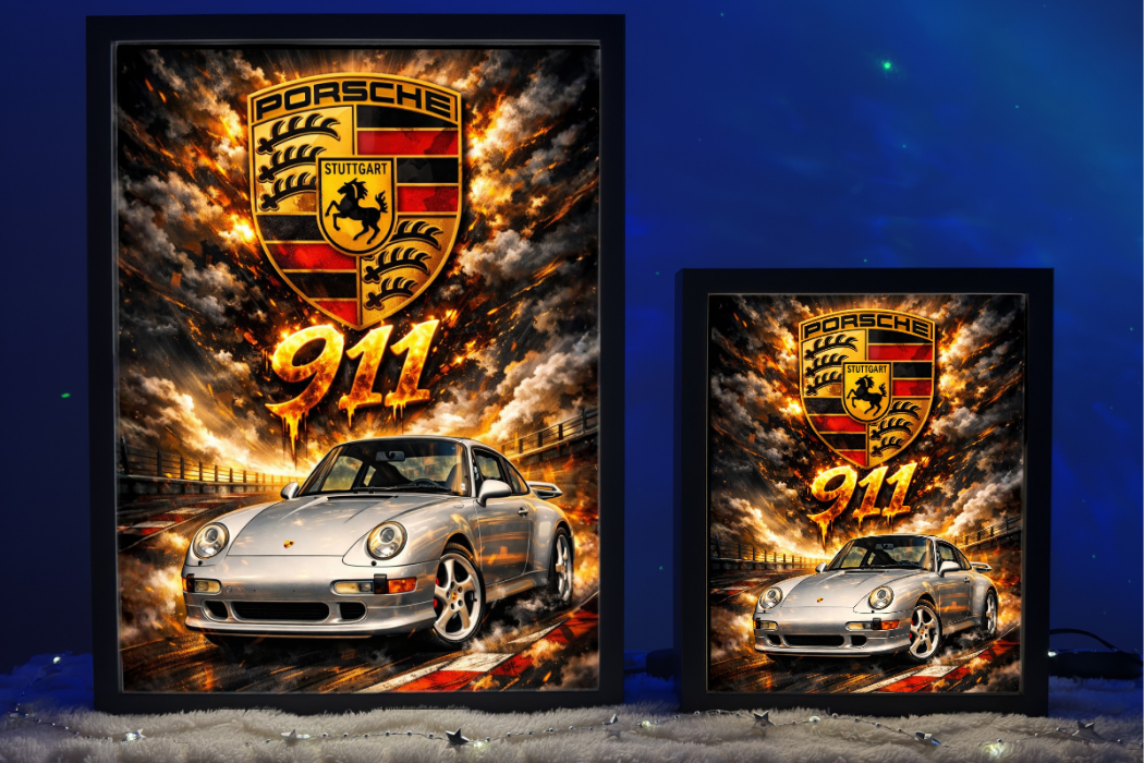 ObrazoLampka Prezent Lampka Nocna Porsche 911 Srebrne 1