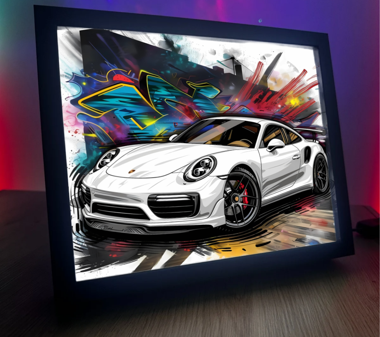 Obrazolampka Na prezent Porsche białe