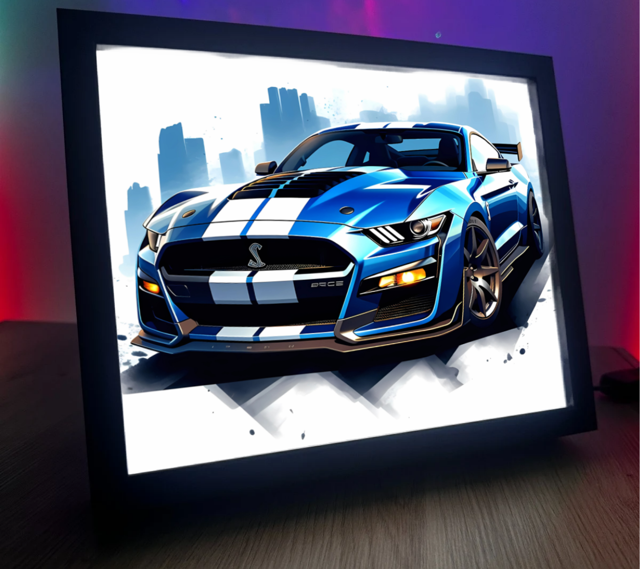 Obrazolampka Na prezent Ford Mustang niebieski z pasami