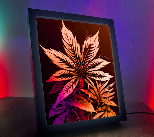 Obrazo lampka Liść marihuany czerwony