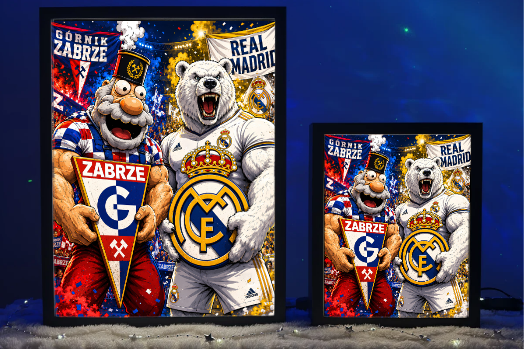 Górnik Zabrze Real Madrid Prezent dla Kibica Lampka Nocna ObrazoLampka