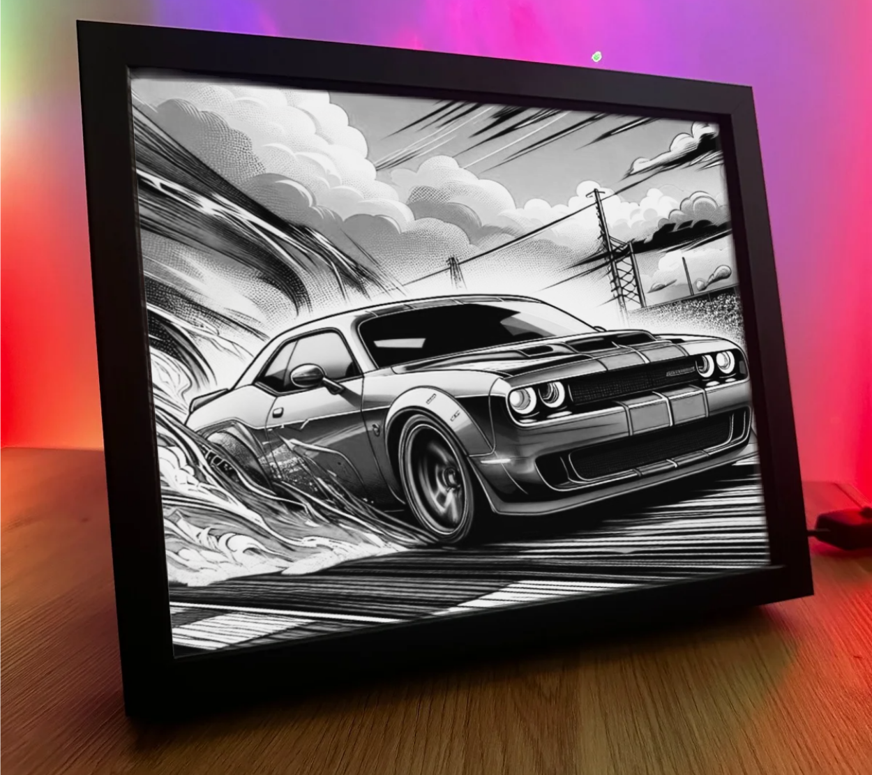 Obrazo lampka Dodge Chellenger niebiski