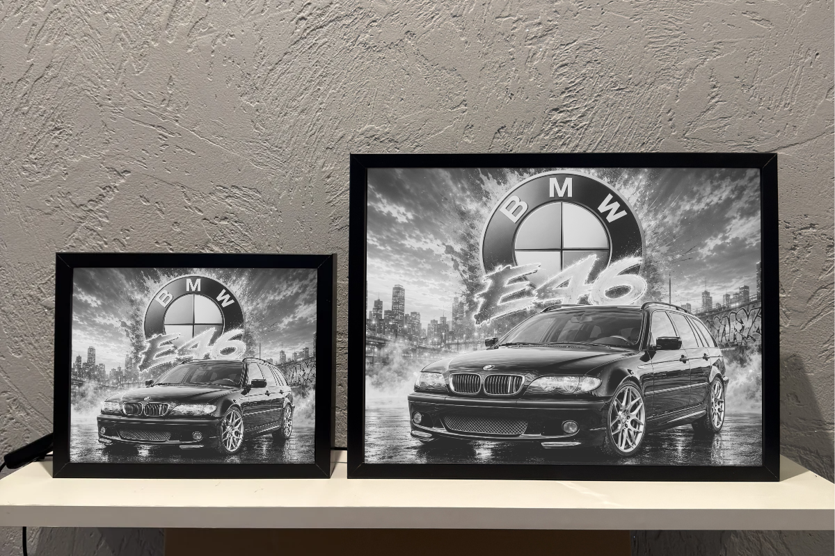 BMW E46 Touring Czarny miasto Prezent dla Faceta Lampka Nocna ObrazoLampka