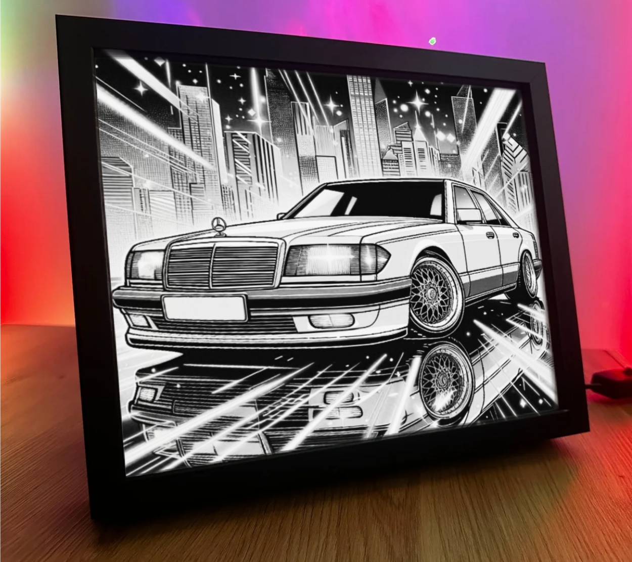 Obrazo lampka Mercedes biały