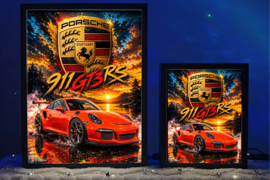 Porsche 911 GT3 RS Pomarańczowe Prezent dla Faceta Lampka Nocna ObrazoLampka 1