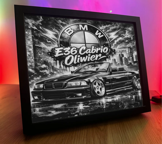 ObrazoLampka BMW E36 Cabrio Czarne Własny napis 1