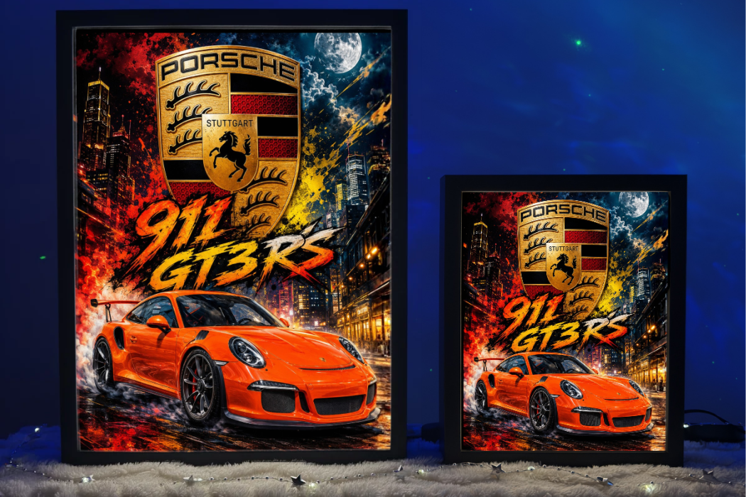 Porsche 911 GT3 RS Pomarańczowe Prezent dla Faceta Lampka Nocna ObrazoLampka 2