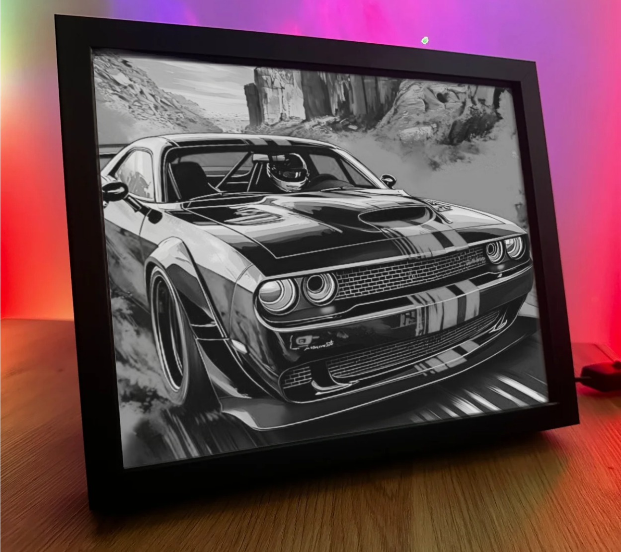 Obrazo lampka Dodge Chellenger Czarny z pasami