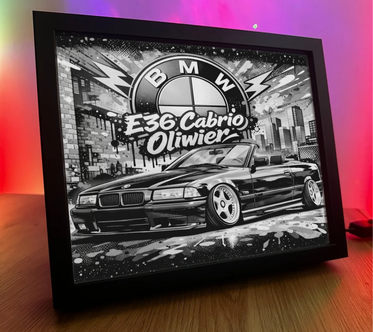 ObrazoLampka BMW E36 Cabrio Czarne Własny napis 2