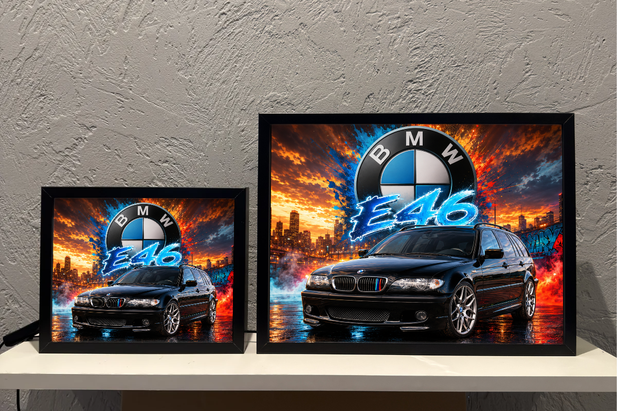 BMW E46 Touring Czarny miasto Prezent dla Faceta Lampka Nocna ObrazoLampka