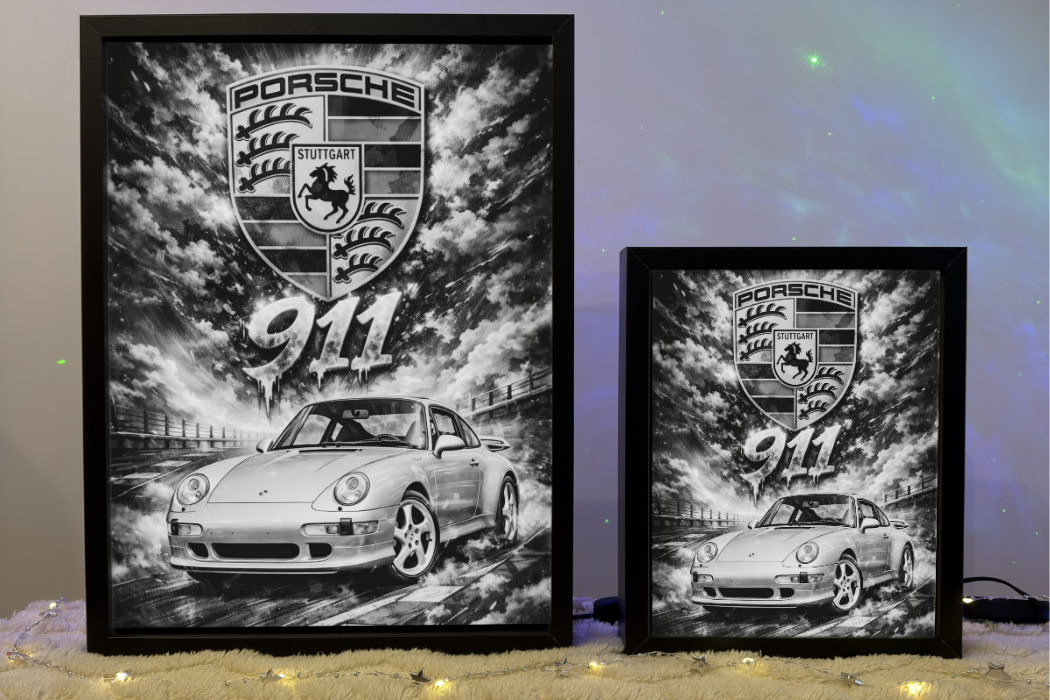 ObrazoLampka Prezent Lampka Nocna Porsche 911 Srebrne 1