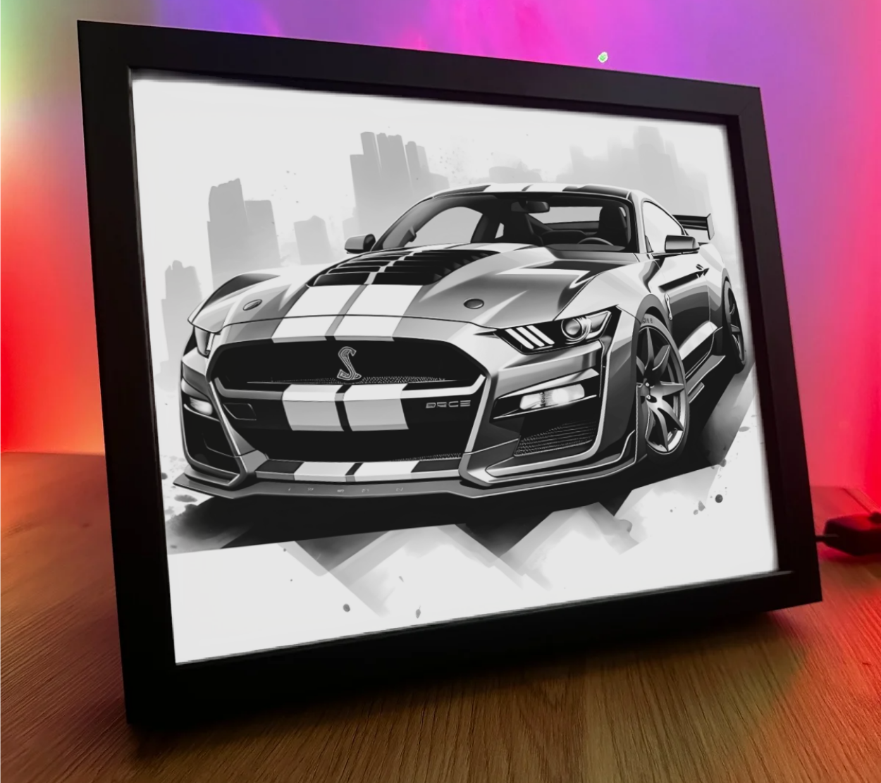 Obrazolampka Na prezent Ford Mustang niebieski z pasami