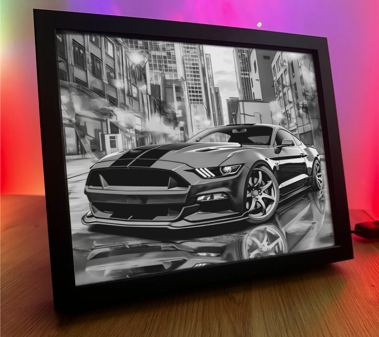 Obrazolampka Na prezent Ford Mustang czerwony z pasami