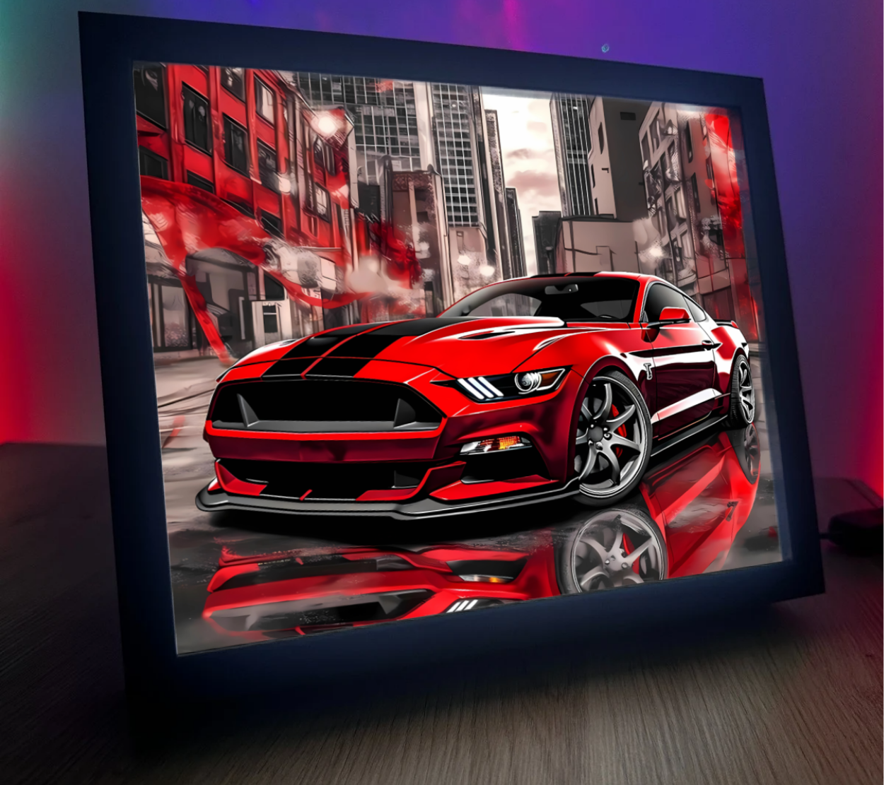 Obrazolampka Na prezent Ford Mustang czerwony z pasami