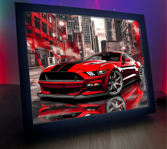 Obrazolampka Na prezent Ford Mustang czerwony z pasami